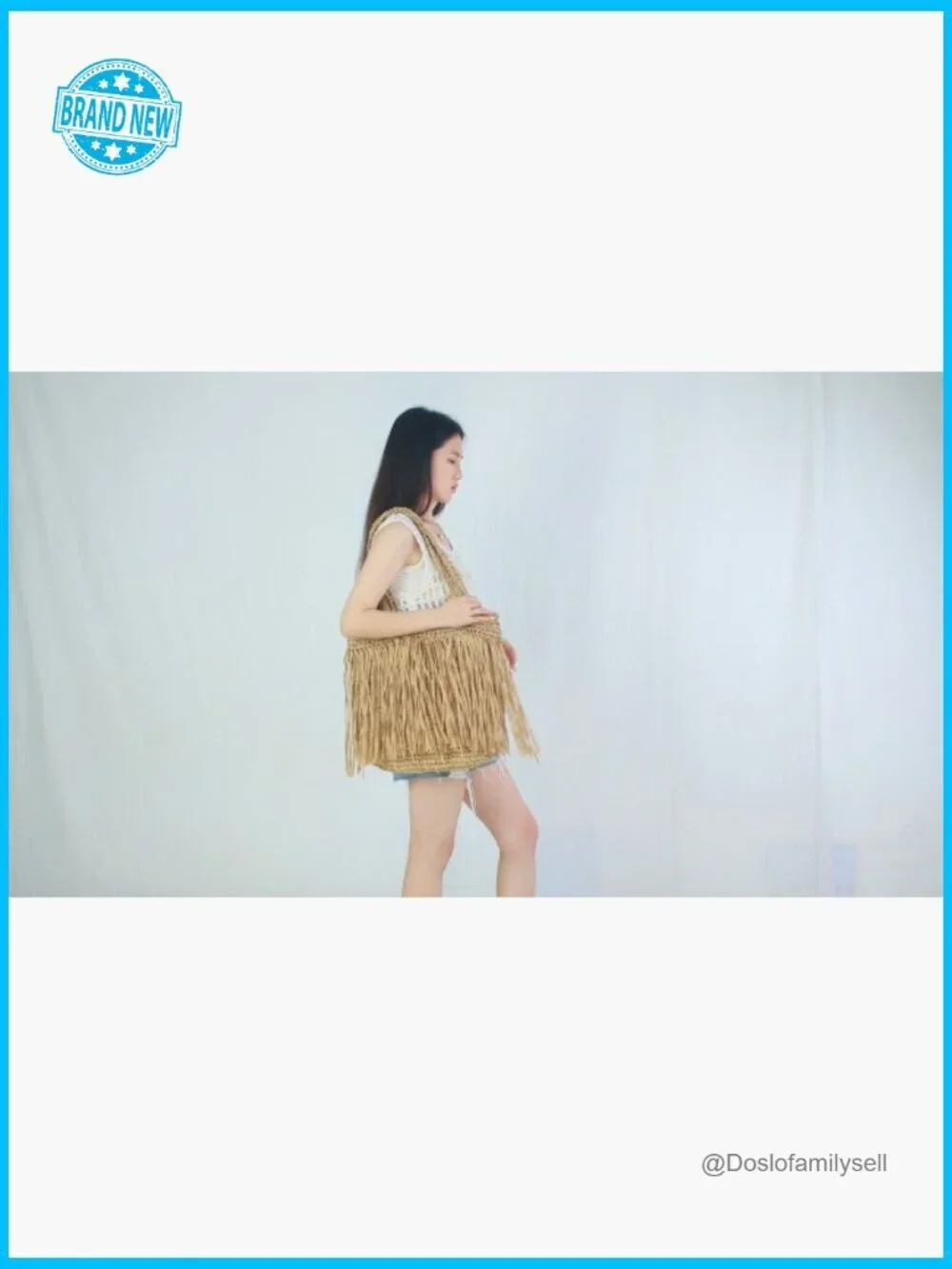 Handwoven Straw Tote Bag Lightweight Fringe Boho Beach Summer Shoulder Bag